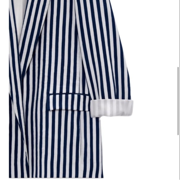 NWT ZARA STRIPED POCKETED BLAZER NAVY / WHITE | 7560/825 size Large - Picture 4 of 8